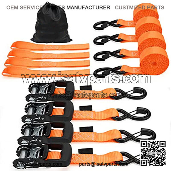 Heavy Duty 5070Lbs Breaking Strength Tie Down Straps Includes - (4) 1.6" x 8' Premium Cargo Tiedowns & 4 Soft Loop Straps + Ergonomic Padded Handles & Coated Chromoly S-Hooks