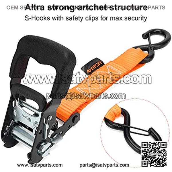 Heavy Duty 5070Lbs Breaking Strength Tie Down Straps Includes - (4) 1.6" x 8' Premium Cargo Tiedowns & 4 Soft Loop Straps + Ergonomic Padded Handles & Coated Chromoly S-Hooks - Image 2