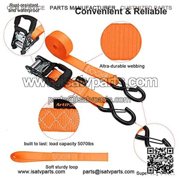 Heavy Duty 5070Lbs Breaking Strength Tie Down Straps Includes - (4) 1.6" x 8' Premium Cargo Tiedowns & 4 Soft Loop Straps + Ergonomic Padded Handles & Coated Chromoly S-Hooks - Image 3