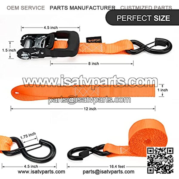 Heavy Duty 5070Lbs Breaking Strength Tie Down Straps Includes - (4) 1.6" x 8' Premium Cargo Tiedowns & 4 Soft Loop Straps + Ergonomic Padded Handles & Coated Chromoly S-Hooks - Image 4