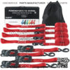 Heavy Duty Ratchet Tie Down Straps - 5208Lb Break Strength - 1.5" x 14 Ft - for Safely Move Your Motorcycle and Cargo on Car, Truck, Trailer - Includes 4 Soft Loop Straps - Red(4 Pack)