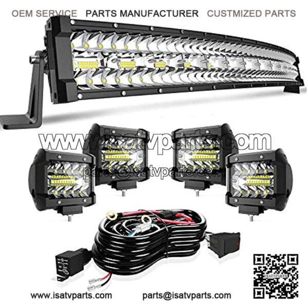DOT 32/30 Inch Curved Tri Row Led Light Bar Offroad Spot Flood Combo Beam w/4" Pods Cube Driving Fog Lights On Bumper Grill Windshield Roof for Truck Polaris Ranger RZR Truck Boat ATV UTV
