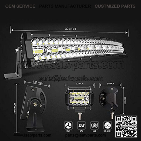 DOT 32/30 Inch Curved Tri Row Led Light Bar Offroad Spot Flood Combo Beam w/4" Pods Cube Driving Fog Lights On Bumper Grill Windshield Roof for Truck Polaris Ranger RZR Truck Boat ATV UTV - Image 2