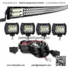 LED Light Bar TURBO SII 52 Inch 711W Curved Triple Row Spot Flood Combo Offroad Driving Light + 4Pcs 4 Inch 60W Led Fog Lights w/3-Leads Wiring Kits for Trucks Jeep Pickup ATV UTV Polaris Boats