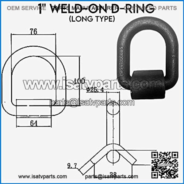 Mega Cargo Control 1" Long Type Weld-On D Rings (10-Pack) | Heavy-Duty Forged Steel Tie Down Anchor w/Bracket for Flatbed Trucks & Trailers WLL: 15,000 - Image 5