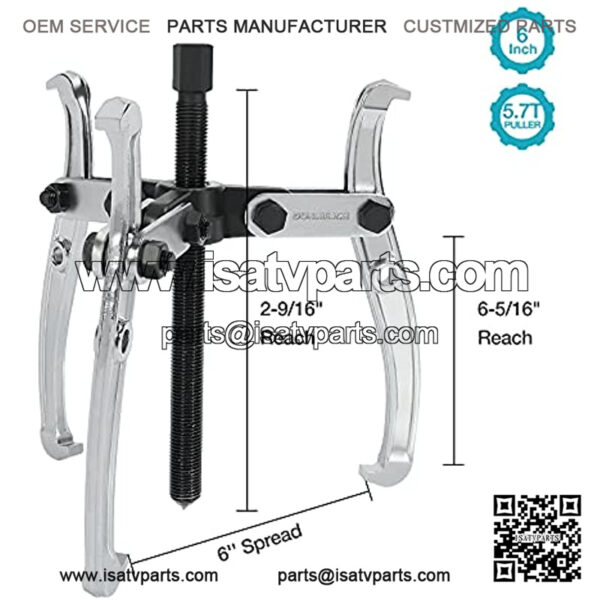 6-Inch 3-Jaw Gear Puller, Removal Tool for Gears, Pulleys, Bearings and Flywheels, Fully Assembled, CRV - Image 2