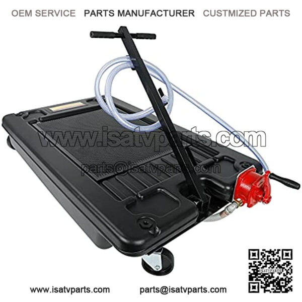 Low Profile Oil Drain Pan Portable 17 Gallon for Truck Car with Pump 8' Hose