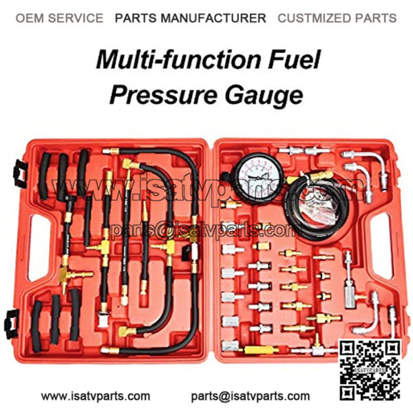 Profession Fuel Pressure Test Kit, 0-140PSI/10 Bar Fuel Injection Pressure Gauge Tester w/Complete Adapters, Dual Scale, Flex Hoses, Fittings, Lower Oil Warning Devices for Trucks, Cars, ATVs - Image 2