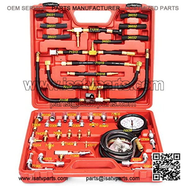 Profession Fuel Pressure Test Kit, 0-140PSI/10 Bar Fuel Injection Pressure Gauge Tester w/Complete Adapters, Dual Scale, Flex Hoses, Fittings, Lower Oil Warning Devices for Trucks, Cars, ATVs - Image 3