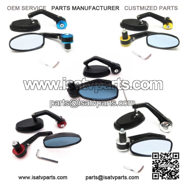 Motorcycle ATV Scooter 7/8" 22mm Handle Bar End Rearview Side Mirrors Aluminum - Image 2
