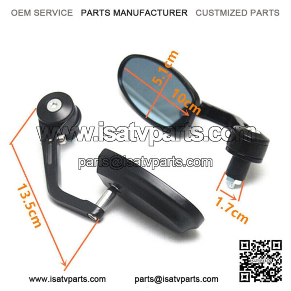 Motorcycle ATV Scooter 7/8" 22mm Handle Bar End Rearview Side Mirrors Aluminum - Image 3
