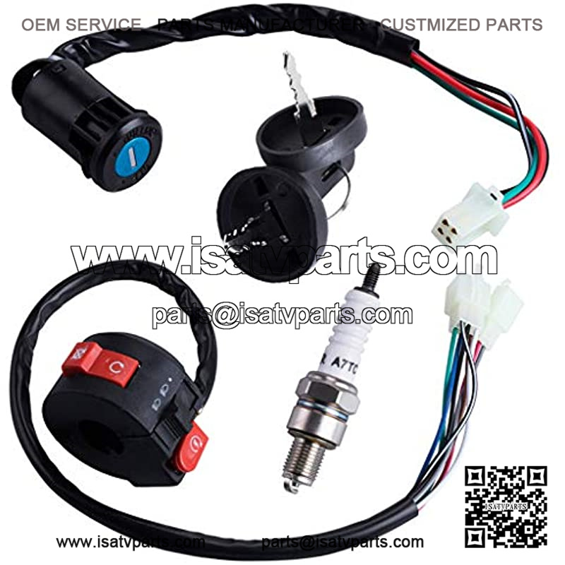 Left Starter Switch+4 Wires Ignition Switch Key with Cap Assembly for 50cc 70 cc 90cc 110 cc 125cc 150cc SUNL Coolster ATV Quad 4 Wheeler Apollo Dirt Bike Scooter Parts