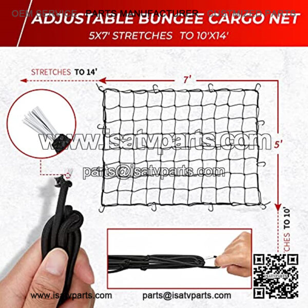 Truck Pickup Bed Cargo net, Roof Rack Cargo Net, 5??X7?? Heavy Duty Bungee Cargo Net Stretches to 10' x 14?? for Trailer Pickups SUVs, with 12 Metal Carabiners, Storage Bag. - Image 3