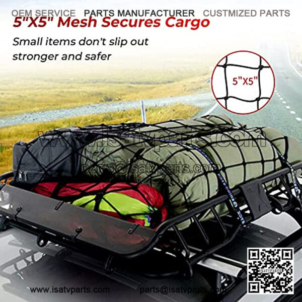Truck Pickup Bed Cargo net, Roof Rack Cargo Net, 5??X7?? Heavy Duty Bungee Cargo Net Stretches to 10' x 14?? for Trailer Pickups SUVs, with 12 Metal Carabiners, Storage Bag. - Image 4