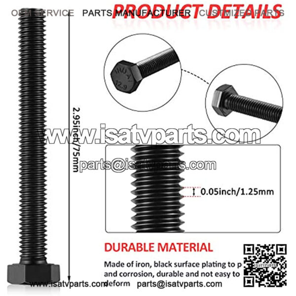 4 Pieces M8 8mm Secondary Clutch Spreader Belt Change Removal Tool for ATV's and SXS's Bolt M8 x 1.25 x 70, 12.9 CL, Pre Oil, Fully Threaded - Image 3
