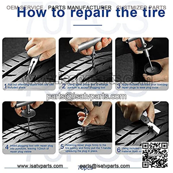 70PCS Tire Repair Kit, Heavy Duty Tire Plug Kit, with Universal Tire Repair Tools to Fix Punctures and Plug Flats for Car/Motorcycle/Truck/Tractor/Trailer/RV/ATV - Image 5
