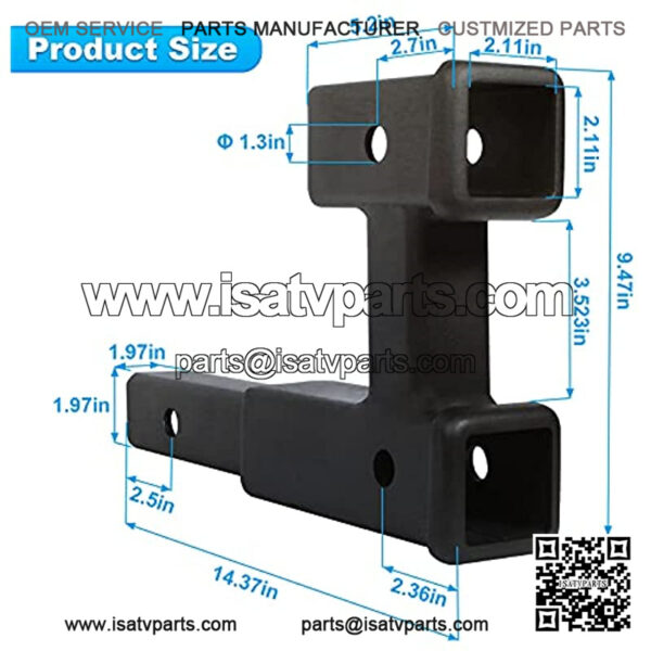 Dual Receiver Extender 2 inch Trailer Hitch Extension, Towing Hitch Receiver Extender - GTW 5,000 lbs - Image 2