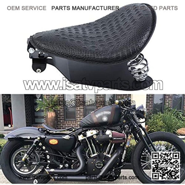 Crocodile Leather Motocycle Bobber Solo Seat with Spring Base Plate Bracket Kit Compatible With Harley Sportster XL 883 1200